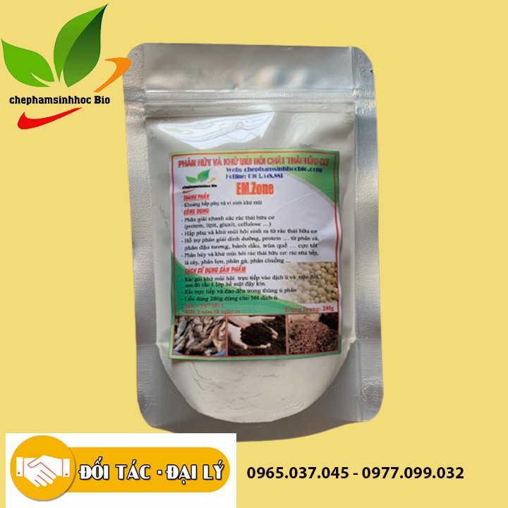 Men vi sinh Emzone. Khử mùi hôi phân cá, ủ đậu tương, rác thải sinh hoạt, ủ phân bón dành cho cây cảnh. Gói 200gr
