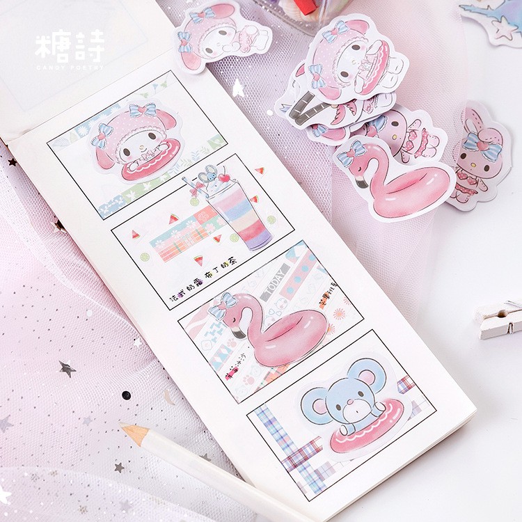 Bộ Sticker / Hình dán Kiểu Bé Thỏ Hồng Xinh Xắn (45 Hình)