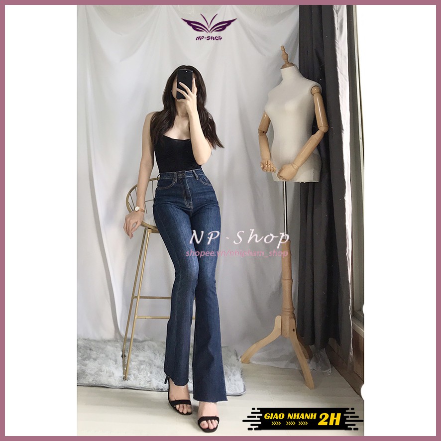 Quần jean ống loe lưng cao kiểu trơn cắt lai 4 màu NP shop⚡️Quần bò ống loe nữ dáng dài sang chảnh