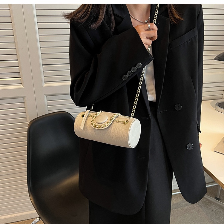 Túi Đeo Vai Hình Trụ Phối Dây Xích Thời Trang Dễ Phối Đồ Cho Nữ