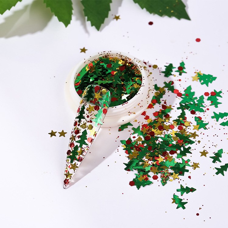Sequin kim tuyến Giáng sinh Noel bông tuyết cây thông trang trí móng 6 hũ-phụ kiện nail