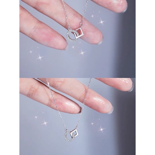 Dây chuyền lồng nhau vuông tròn bạc 925 cao cấp