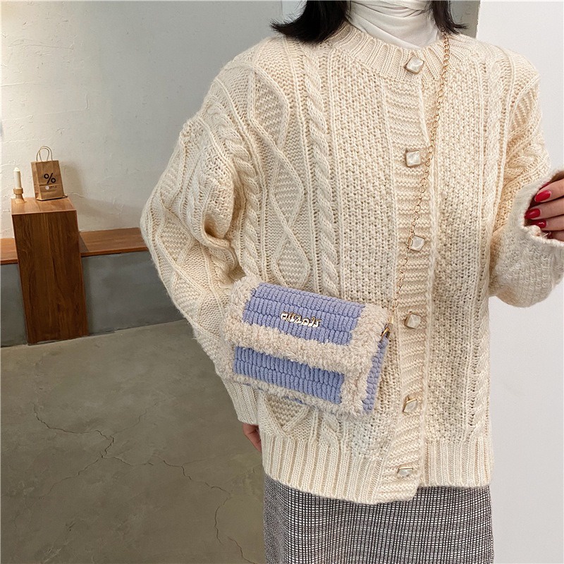 Túi Handmade tự đan đầy đủ phụ kiện đan len gồm len mịn, cancas cắt sẵn, dây xích hot tiktok