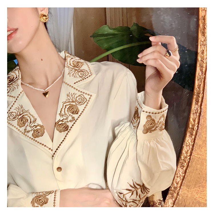 [Code FASHIONRNK 10K discount, 50K single] Fashion Stylized Embroidery Long Sleeve Shirt For Women