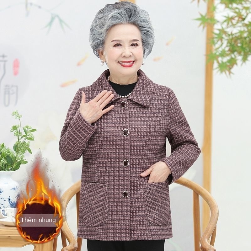 Áo khoác bà ngoại trung niên và người già Bộ đồ mùa thu cho mẹ 60 tuổi xuân 70