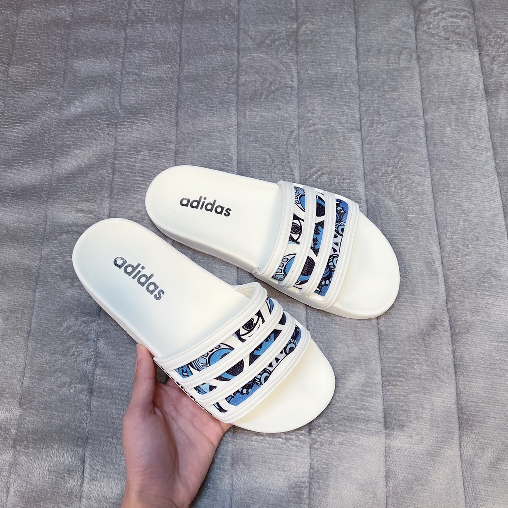 FREE SHIP Dép A.D.I.D.A.S 3 sọc họa tiết mắt kì lân xanh đế kép 2 lớp chống trơn chống trượt