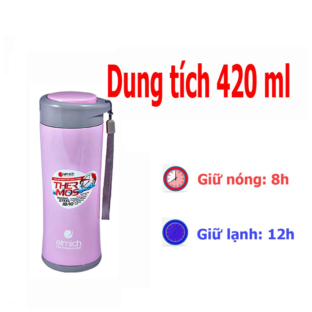 Bình giữ nhiệt Inox 304 thiết kế 3 lớp, dung tích 420ml Elmich EL-7918