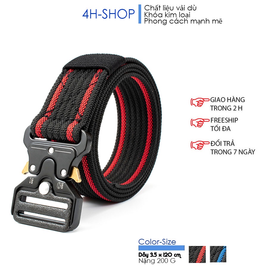 Thắt lưng nam vải dù 2 màu sọc đỏ và sọc đen dây 3.5 x 120 cm, đầu khóa kim loại - phong cách trẻ trung bền đẹp