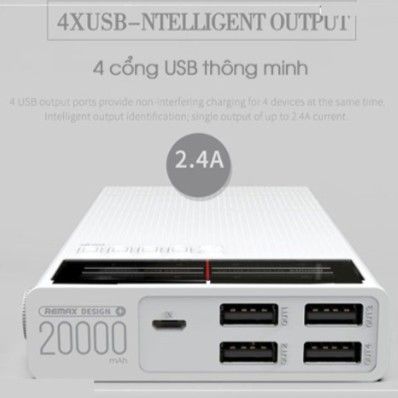 PIN SẠC DỰ PHÒNG DUNG LƯỢNG KHỦNG REMAX RPP-102 20000mAh, 4 CỔNG USB
