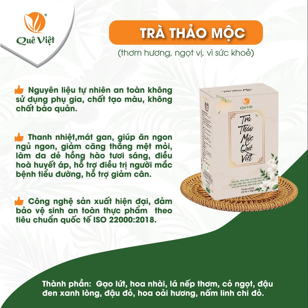 Trà thảo mộc Quê Việt, thanh lọc gan.mát gan,giải độc cơ thể,nguyên liệu tự nhiên,hộp 600gr gồm 20 túi lọc