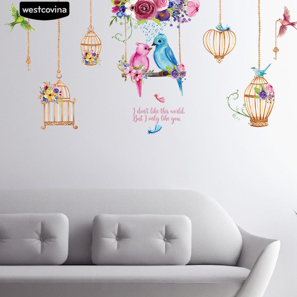 Sticker dán tường hình lồng chim và hoa