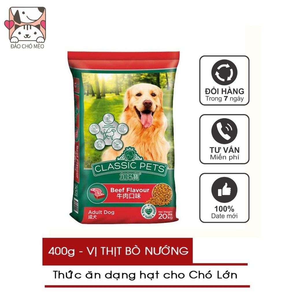 [Mã PET50 giảm 10% - tối đa 50K đơn 250K] Thức ăn hạt cho chó lớn Classic Adult vị thịt bò hạt khô 400g - Đảo Chó Mèo