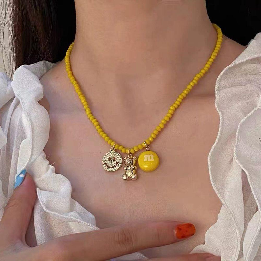 FORBETTER Vòng cổ Mặt Hình Mặt Cười Phong Cách Boho Hàn Quốc Đơn Giản Cho Nữ