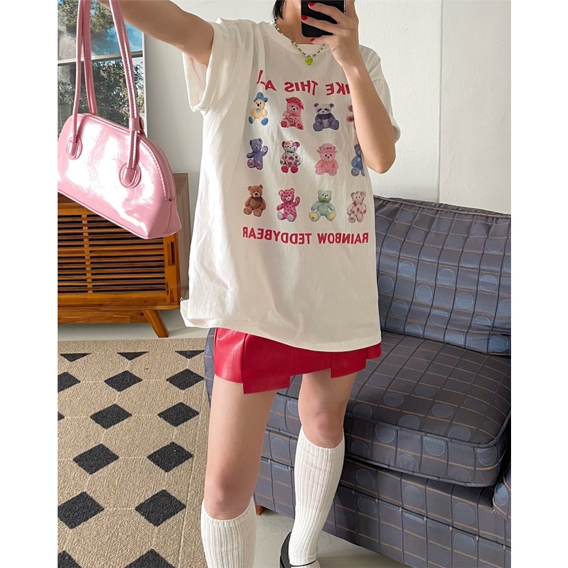 Áo Thun Dáng Rộng Tay Ngắn In Hoạ Tiết Gấu Hoạt Hình Xinh Xắn 49804