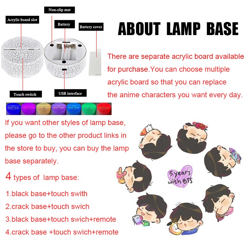 Đèn LED Để Bàn Hình BT21 3D Sạc USB Chất Lượng Cao