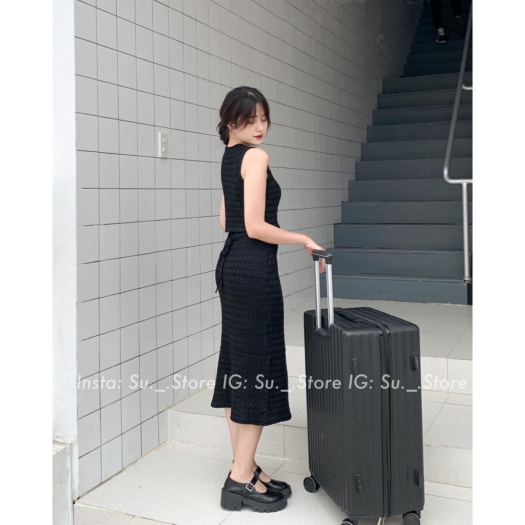 Set áo len thừng sát vai dây buộc kèm chân váy dáng dài S404 SUSTORE