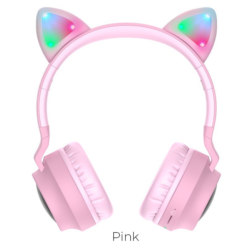 Tai nghe Bluetooth Chụp tai Hoco W27 Cat ear BT V5.0, pin dùng 5H, AUX input, có đèn Led - Chính Hangx