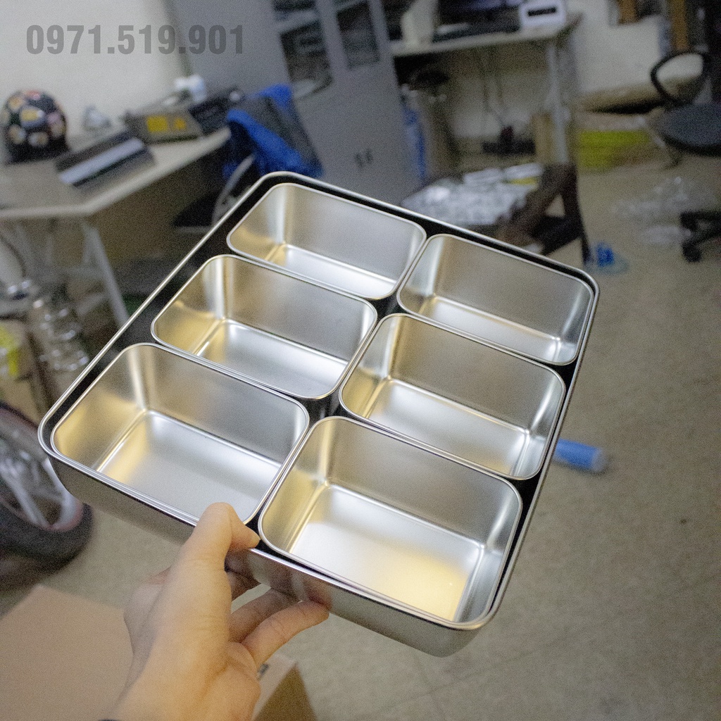 Khay gia vị/topping inox 304 có nắp inox/nắp nhựa PC trong suất nhập khẩu