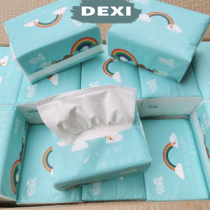 Giấy ăn cầu vồng chính hãng 3 lớp 300 tờ, dai, không chất tẩy trắng, an toàn