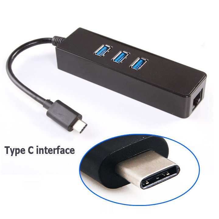 USB Type C sang LAN kèm 3 cổng USB 3.0 Hub