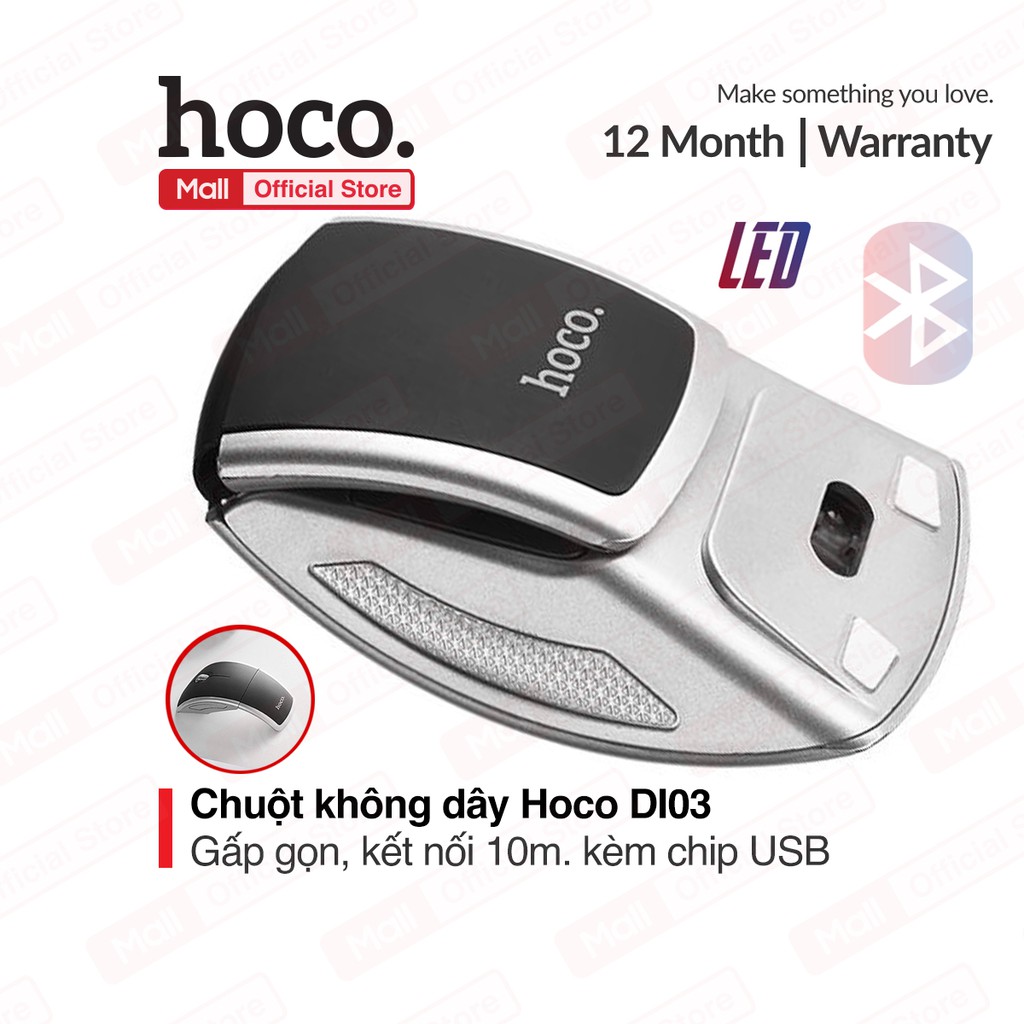 Chuột không dây Hoco DI03 kèm chip USB, kết nối 10m, tần số 2.4GHz, nặng 140g, gấp gọn dễ dàng