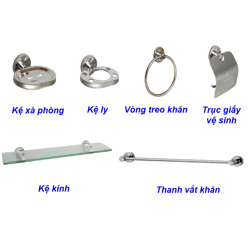 Bộ phụ kiện phòng tắm Inox 6 món giá rẻ, sử dụng tốt cho các công trình nhà ở, nhà trọ