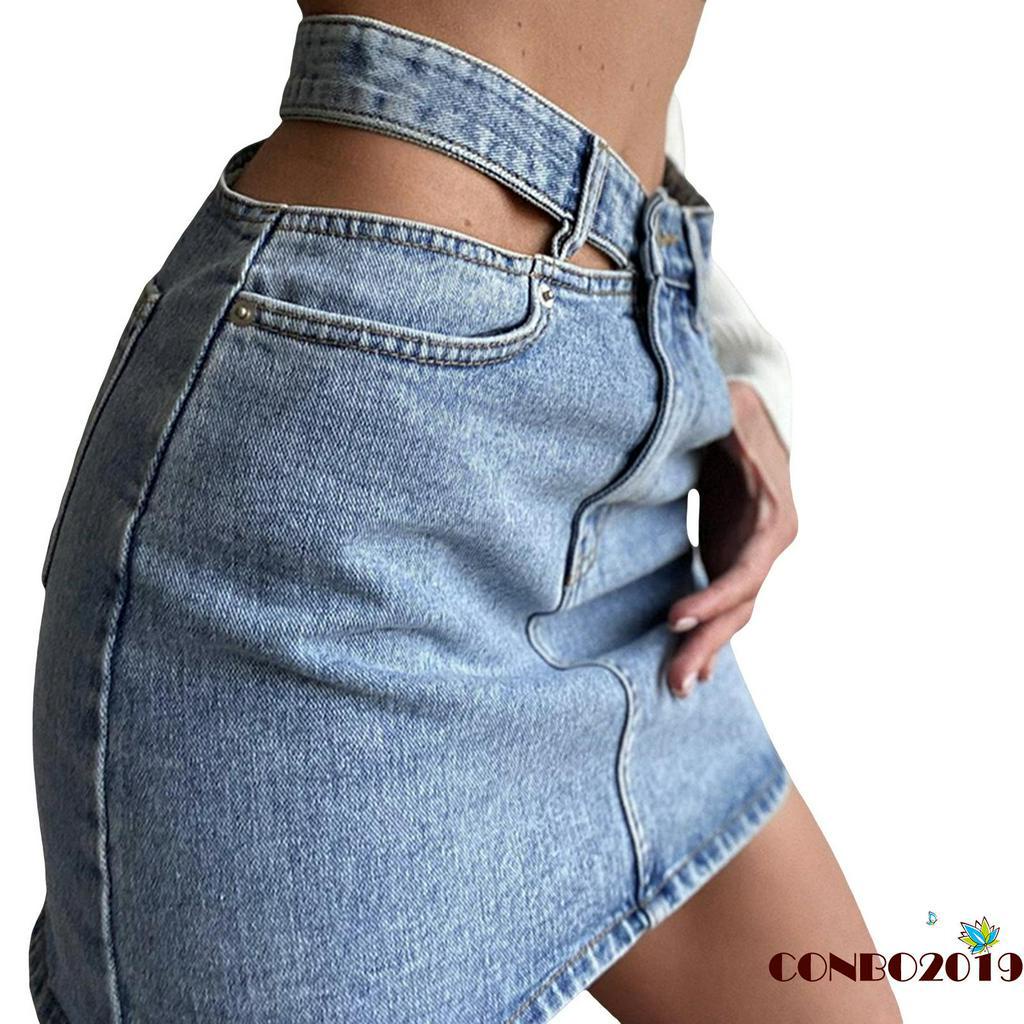 chân váy jean Ngắn Lưng Cao Thời Trang Cho Nữ