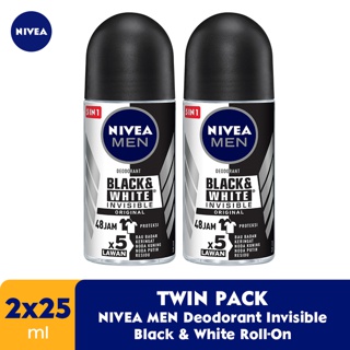 Image of NIVEA Deodorant Invisible Black & White Roll-On Male 25 ml x 2 pcs