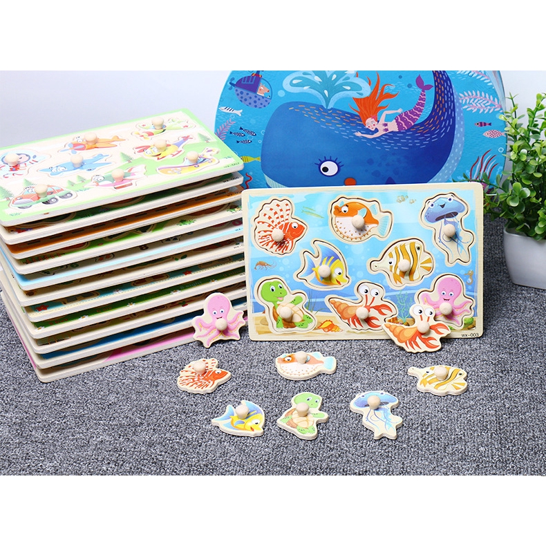 30x22cm - Đồ chơi bảng gỗ ghép hình động vật có núm loại to phát triển trí tuệ cho bé