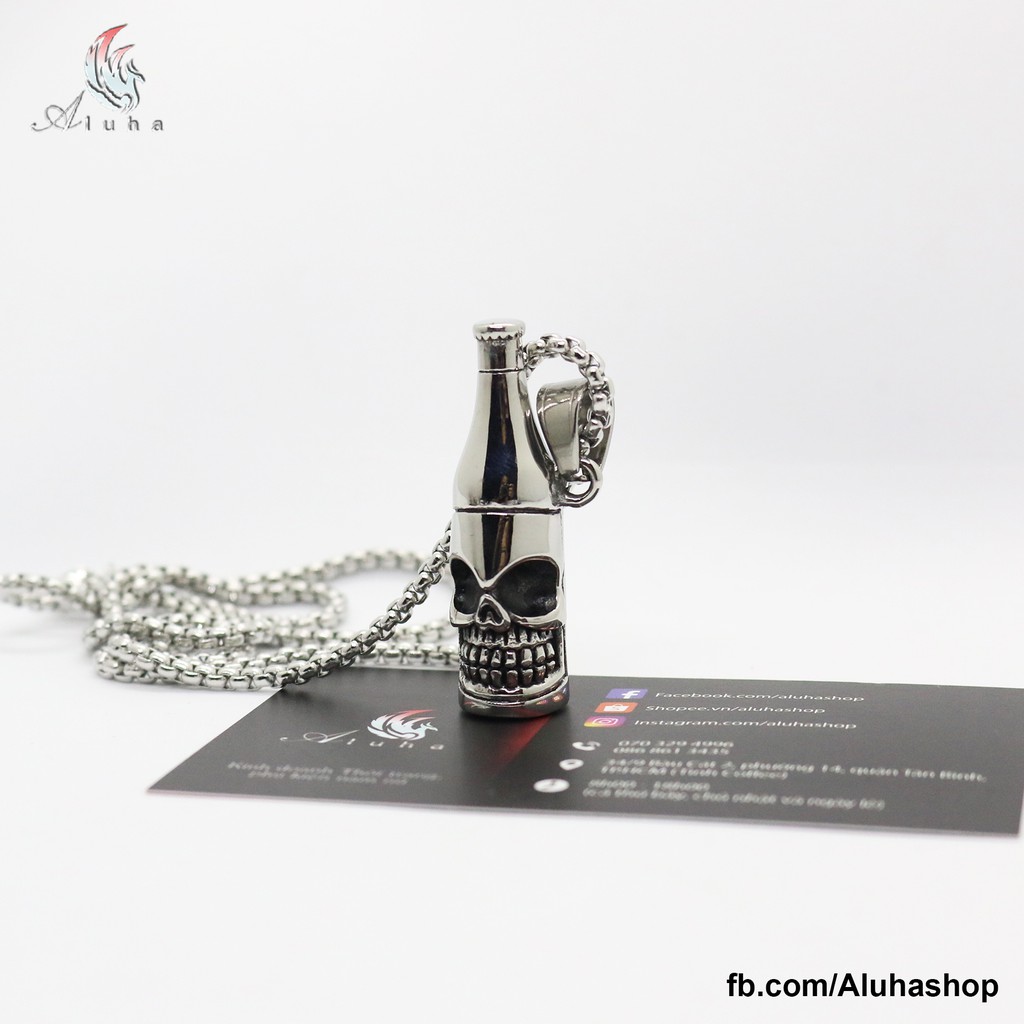 Dây chuyền Titan cao cấp Đầu Lâu nổi loạn khui nắp chai phong cách HIPHOP - NL112 - Aluha
