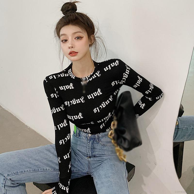 Áo thun tay dài in hình dễ thương