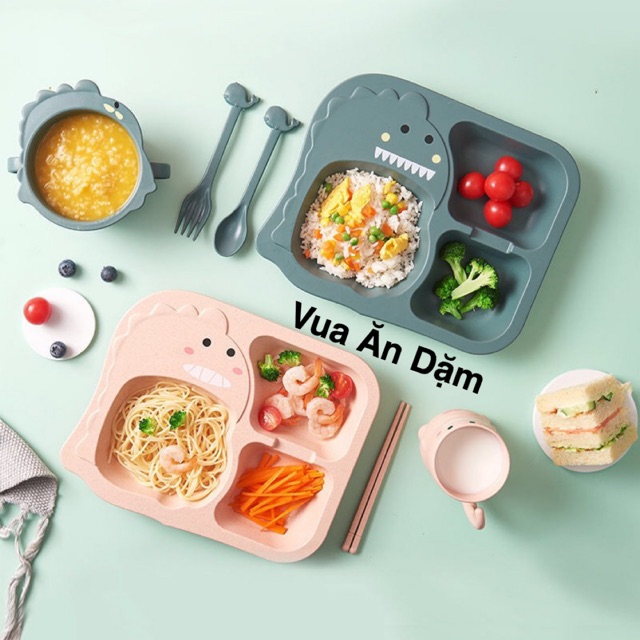 Set Khay Cơm Lúa Mạch 6 Chi Tiết Cho Bé Hình Khủng Long Đáng Yêu