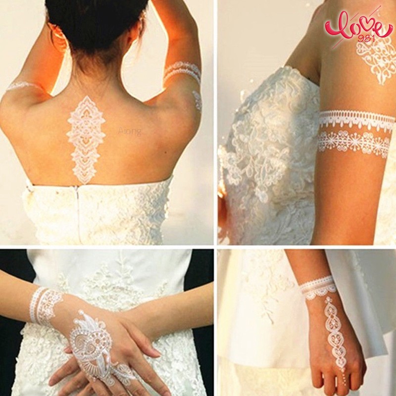 Hình Xăm Dán Tạm Thời Chống Thấm Nước Họa Tiết Ren Trắng Thời Trang Cá Tính