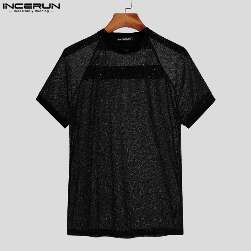 Áo thun Incerun thể thao tay ngắn phối lưới thoáng khí thời trang mùa hè cho nam