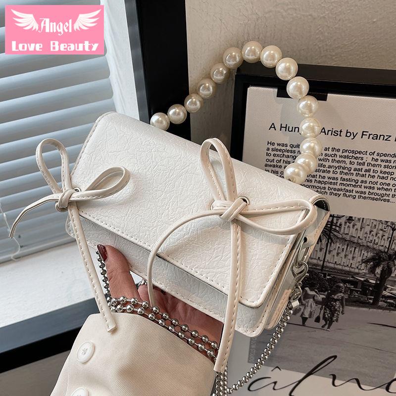 Thiên Thần~Hàng Có Sẵn] Túi Xách Đeo Vai Cỡ Nhỏ Phối Dây Xích Ngọc Trai Phong Cách Hàn Quốc 2022 Chất Lượng Cao Thiết Kế Thời Trang Cho Nữ
