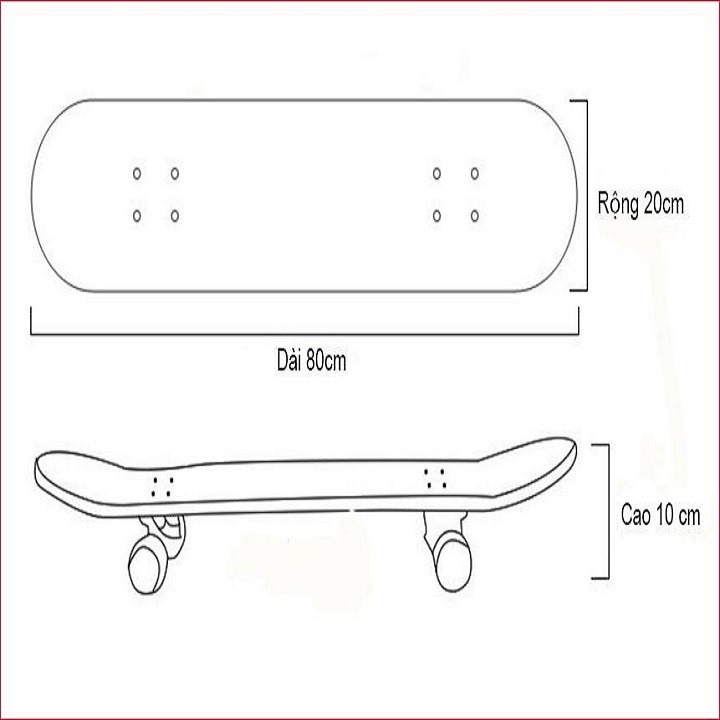 Ván trượt trẻ em skateboard thể thao dài 80 cm chất liệu gỗ phong ép cao cấp 7 lớp