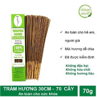 Nhang xanh - Nhang trầm sạch Organic 100% - Hộp 70 cây dài 30cm