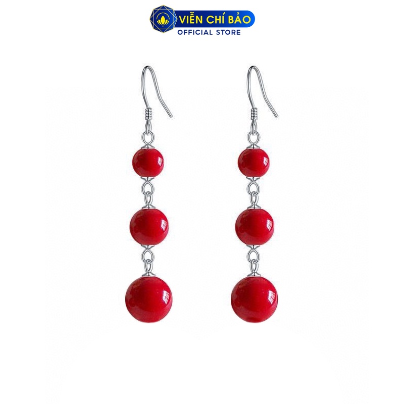 Bông tai bạc nữ chuỗi hạt châu đỏ chất liệu bạc 925 thời trang phụ kiện trang sức Viễn Chí Bảo B400235