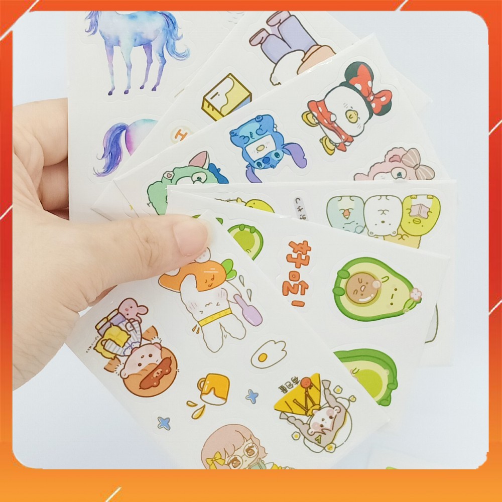 Set 6 Tấm Washi Sticker, Hình Dán Xinh Xắn Nhiều Mẫu Trang Trí Sổ