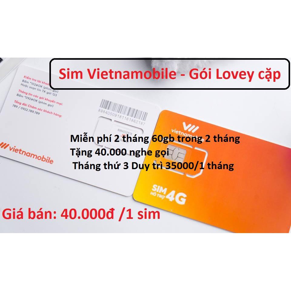 sim Sim vietnamobile tài khoản 40k có 60gb trong 2 tháng 333