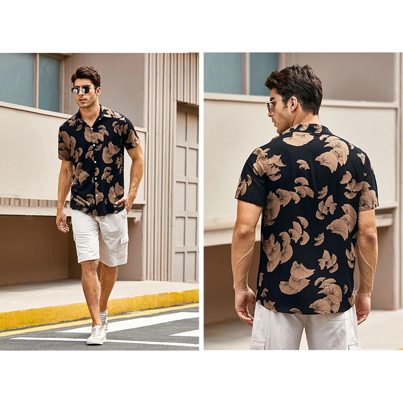Áo Sơ Mi Ngắn Tay Dáng Rộng In Họa Tiết Hoa Plus Size Thời Trang Mùa Hè Cho Nam