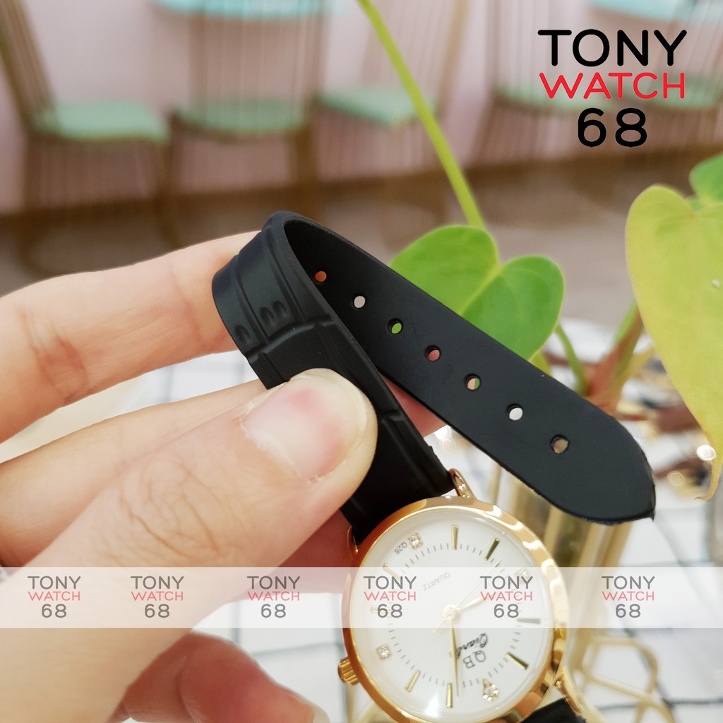 Cặp đồng hồ đôi nam nữ QB viền mạ vàng dây cao su siêu bền chính hãng Tony Watch 68