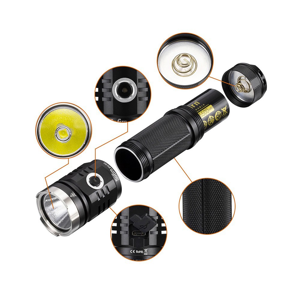 Đèn pin siêu sáng SOFIRN SP33 V3 LED CREE XHP50 sáng 3500lm chiếu xa 269m cổng sạc USB pin 26650 Kèm theo