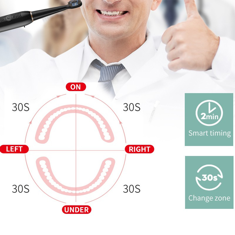 Bàn chải đánh răng điện siêu âm Pffee chống nước IPX7 5 chế độ hỗ trợ sạc không dây