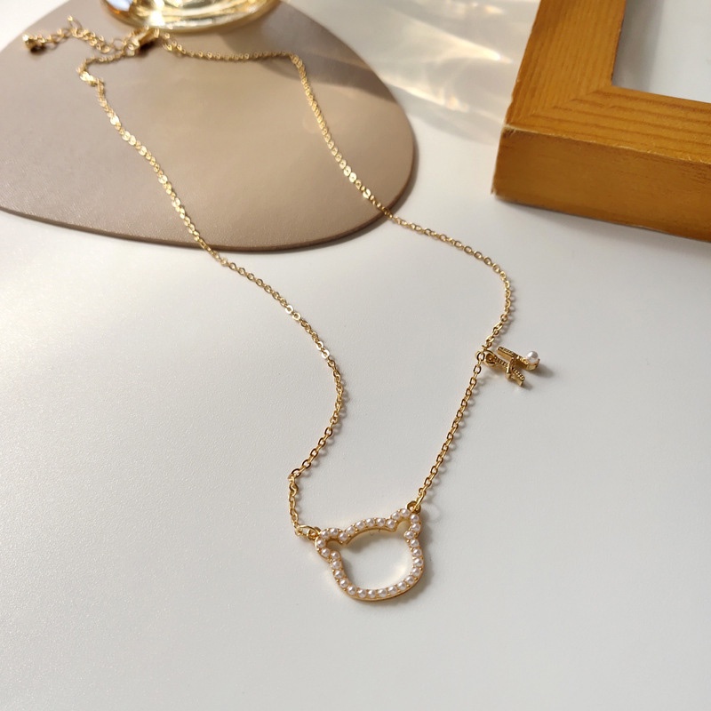 Vòng cổ Mặt Gấu Rỗng Đính Ngọc Trai Dễ Thương