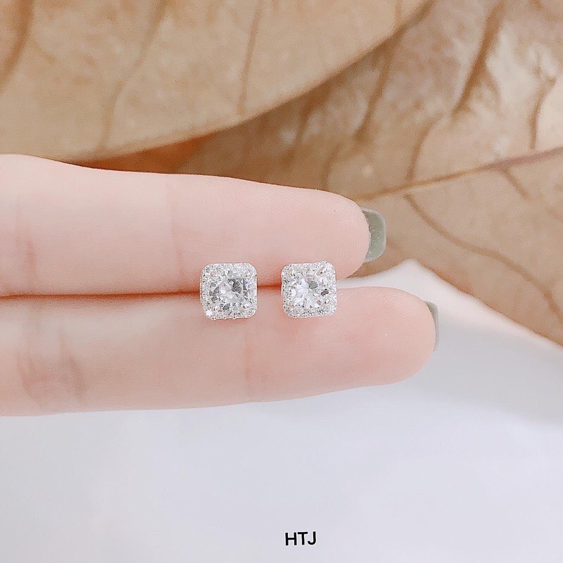 Bông tai nữ bạc thật nụ vuông đính đá sáng đẹp - Kho sỉ bạc Nhất Linh