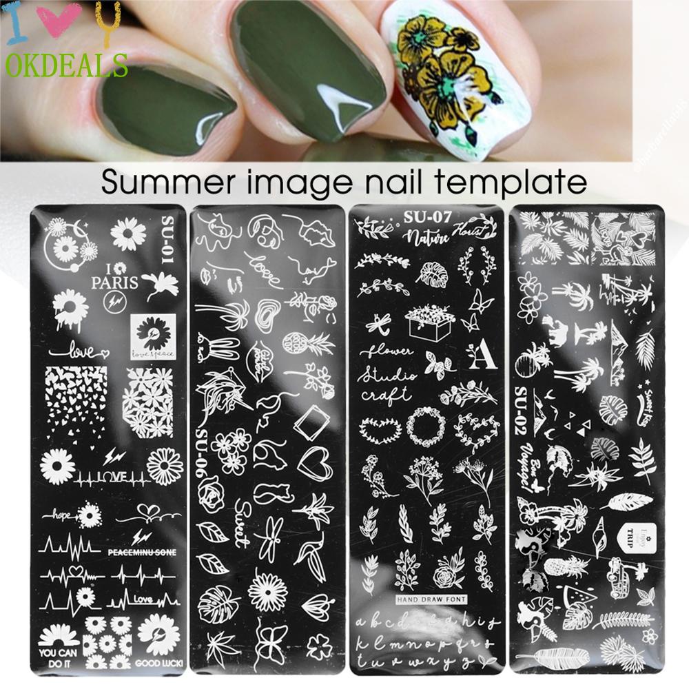 [Hàng mới về] Khuôn in nghệ thuật dập nổi làm móng trừu tượng hình hoa lá cỏ cây