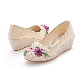 Giày đế xuồng cói hoa nổi 8cm