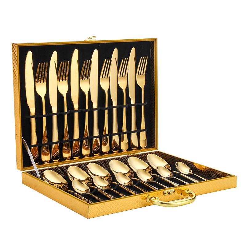 Bộ thìa, dao, dĩa 24 món mạ vàng cao cấp thép không gỉ - Có thể làm quà tặng