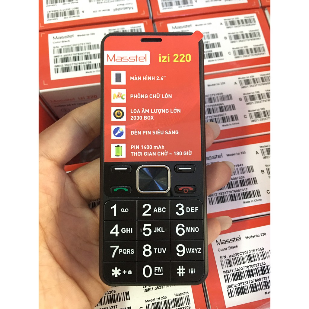 điện thoại  MASSTEL  izi 220 ( siêu phẩm bàn phím 2019) - pin 1400 mah siêu khỏe, loa to, phông chữ lớn.